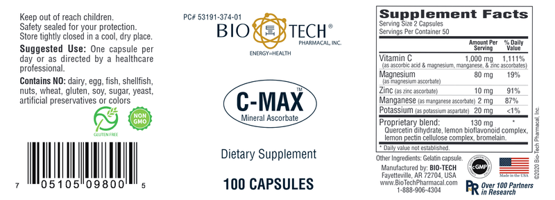 C-Max 1000 - 100 Caps (Bio-Tech Pharmacal) Label