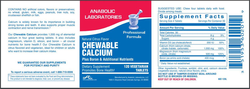 CHEWABLE CALCIUM WITH BORON (Anabolic Laboratories) Label