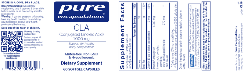 CLA 1000 Mg (Pure Encapsulations) 60ct Label