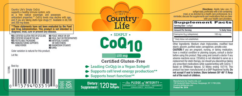 COQ10 100 mg (Country Life) Label