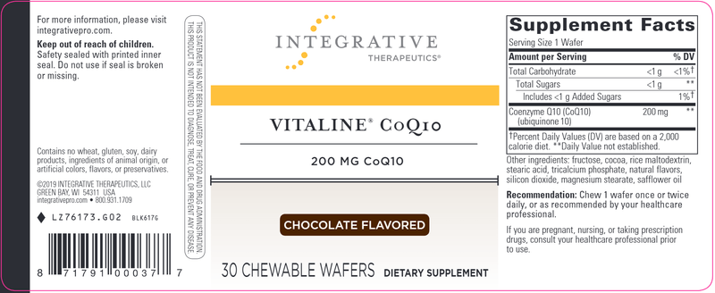 COQ10 200mg Chocolate Chewable 30 Count (Integrative Therapeutics) Label