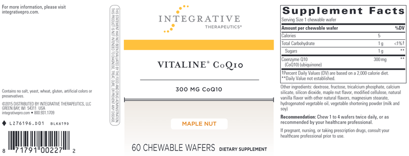 COQ10 300mg Maple Nut Chewable 60 Count (Integrative Therapeutics) Label