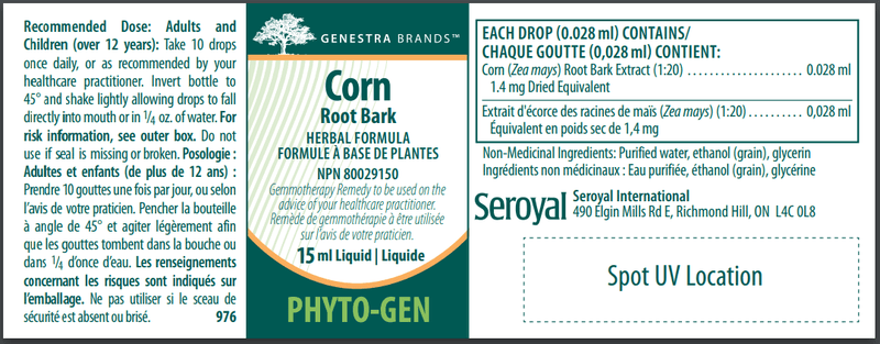 Corn Root Bark Genestra Label