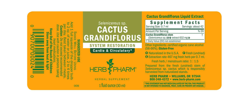 Cactus/Selenicereus Grandiflorus (Herb Pharm) Label