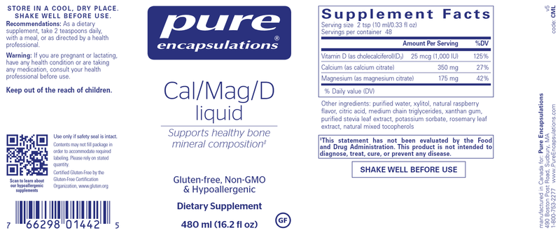 Cal Mag D Liquid 480 ml Pure Encapsulations Label