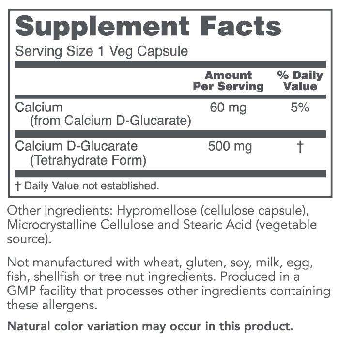 Calcium D-Glucarate 500 mg (Protocol for Life Balance) Supplement Facts