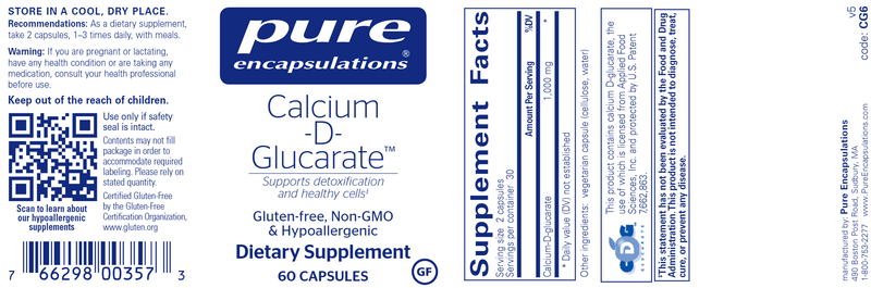 Calcium-D-Glucarate 60 Caps Pure Encapsulations Label