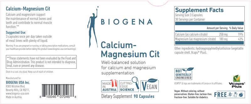 Calcium Magnesium Cit Biogena Label