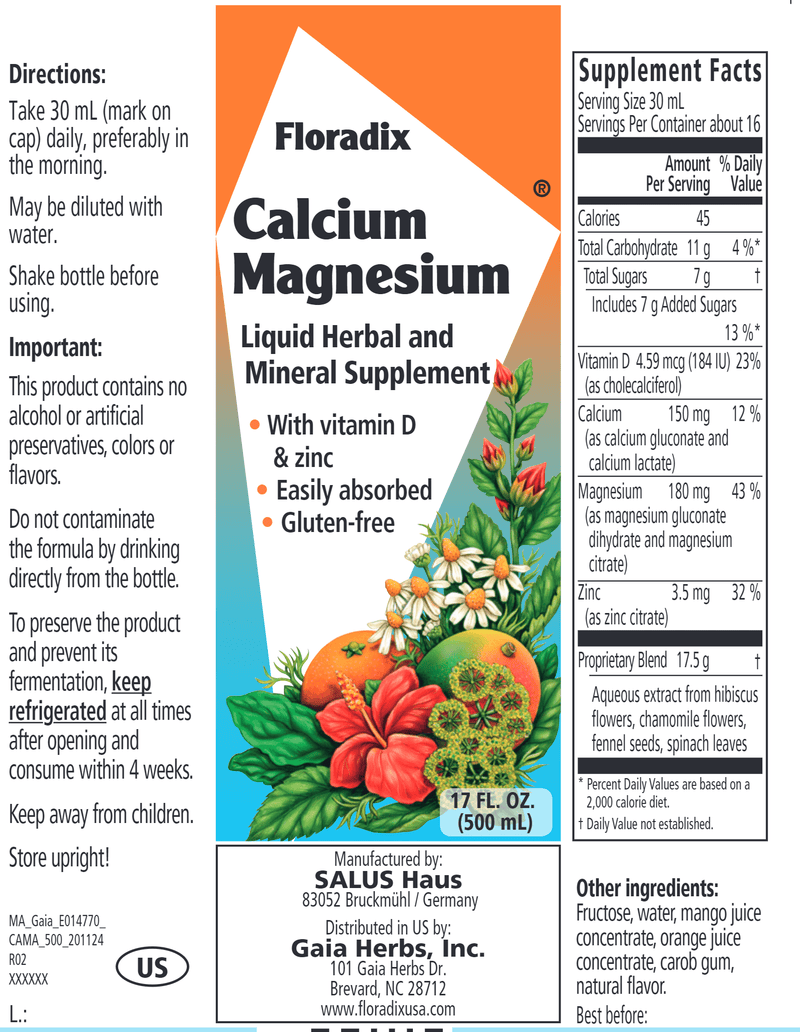 Calcium and Magnesium (Salus) Label