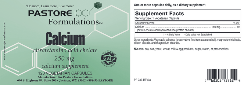 Calcium Citrate 250 mg (Pastore Formulations) Label
