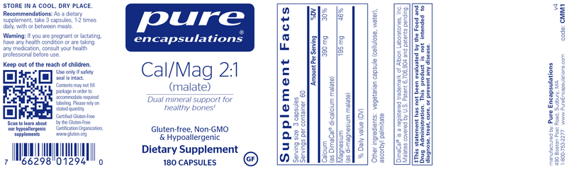 Calcium Magnesium (malate) 2:1 (Pure Encapsulations) Label