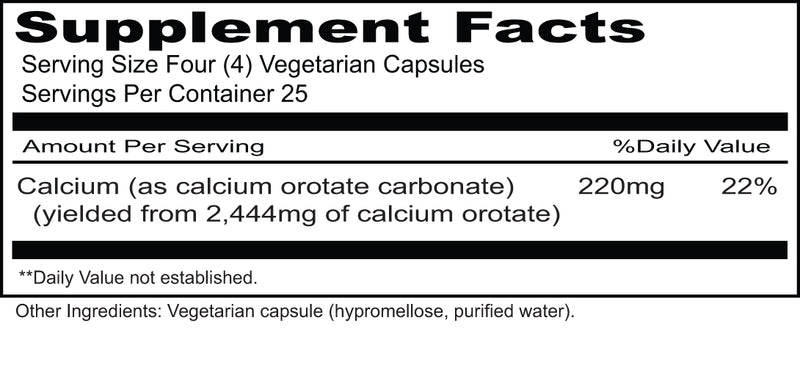 Calcium Orotate (Priority One Vitamins) Supplement Facts