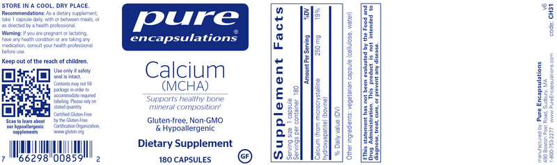 Calcium MCHA Pure Encapsulations Label