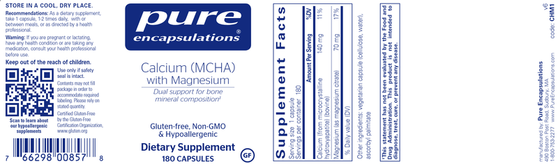 Calcium (MCHA) with Magnesium Pure Encapsulations Label