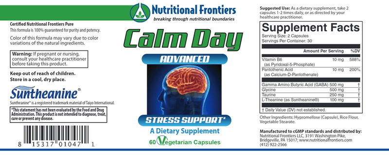 Calm Day 60ct (Nutritional Frontiers) Label