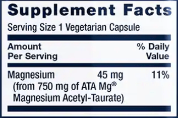 Calm-Mag Magnesium Acetyl Taurinate (Life Extension) Supplement Facts