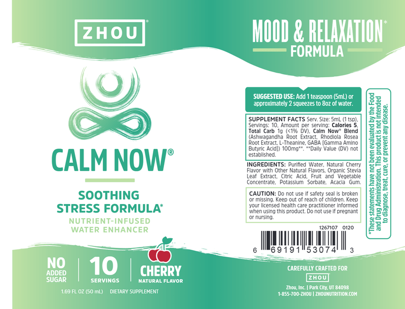 Calm Now Water Enhancer Cherry (ZHOU Nutrition) Label