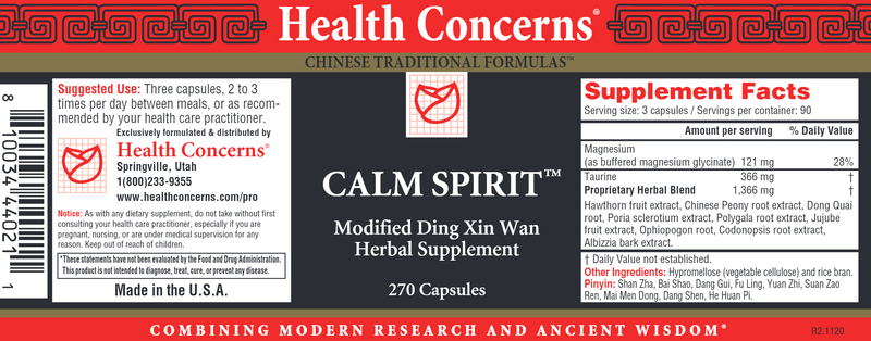 Calm Spirit (Health Concerns) Label