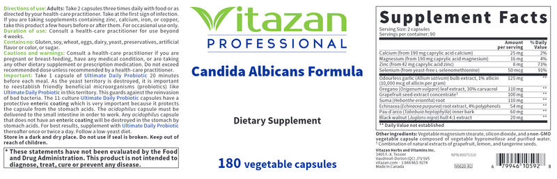 Candida Albicans Formula (Vitazan Pro) Label