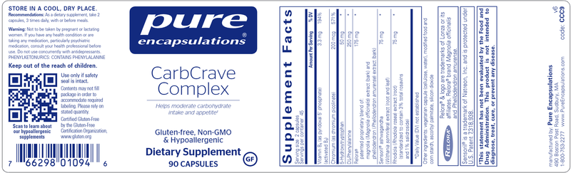 CarbCrave Complex 90's (Pure Encapsulations) Label