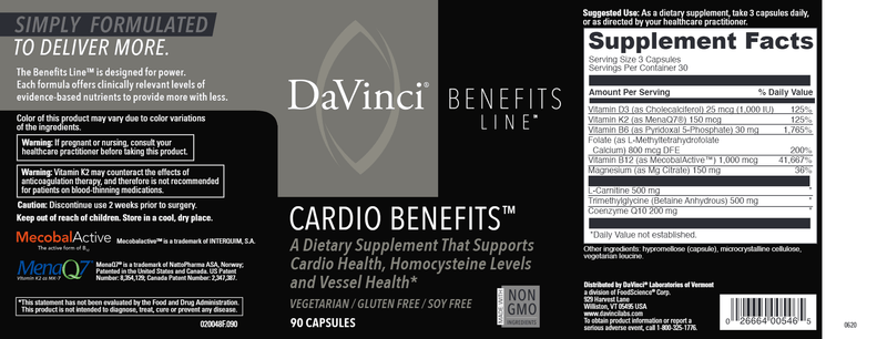 Cardio Benefits DaVinci Labs Label