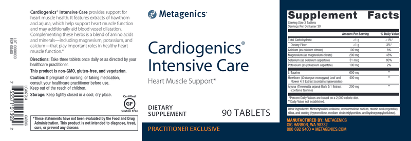 Cardiogenics Intensive Care (Metagenics) Label