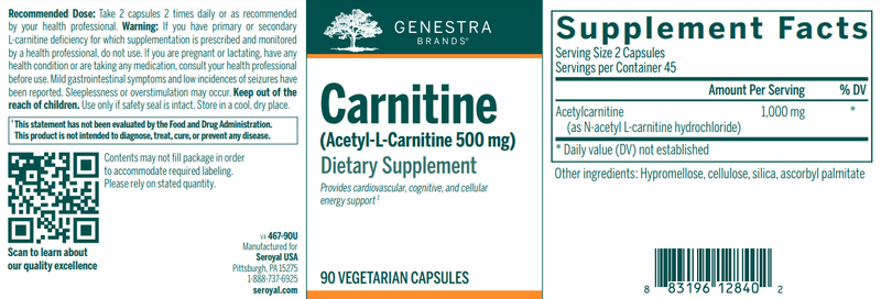 carnitine | acetyl l carnitine 500 mg genestra label