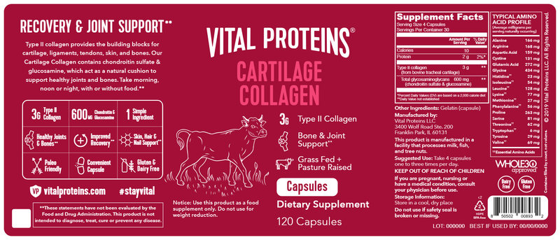 Cartilage Collagen (Vital Proteins) Label