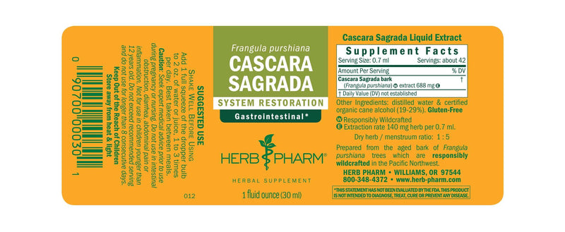 Cascara Sagrada label | Herb Pharm