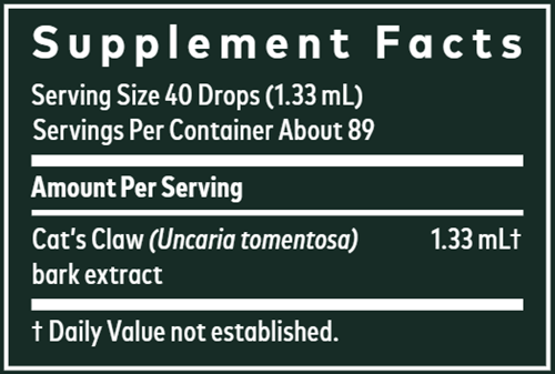 Cat's Claw Bark 4oz (Gaia Herbs) supplement facts