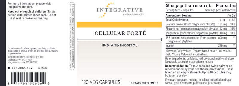 Cellular Forte IP-6 & Inositol (Integrative Therapeutics) 120ct Label