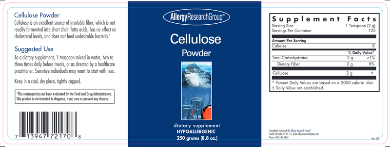 Cellulose Powder (Allergy Research Group) label