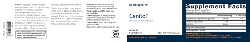 Cenitol Powder (Metagenics) Label