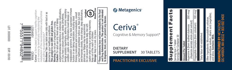 Ceriva (Metagenics) Label