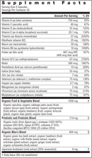 certified men's multivitamin rainbow light nutrition supplement facts