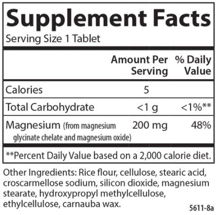 Chelated Magnesium 200 mg Supplement Facts Label