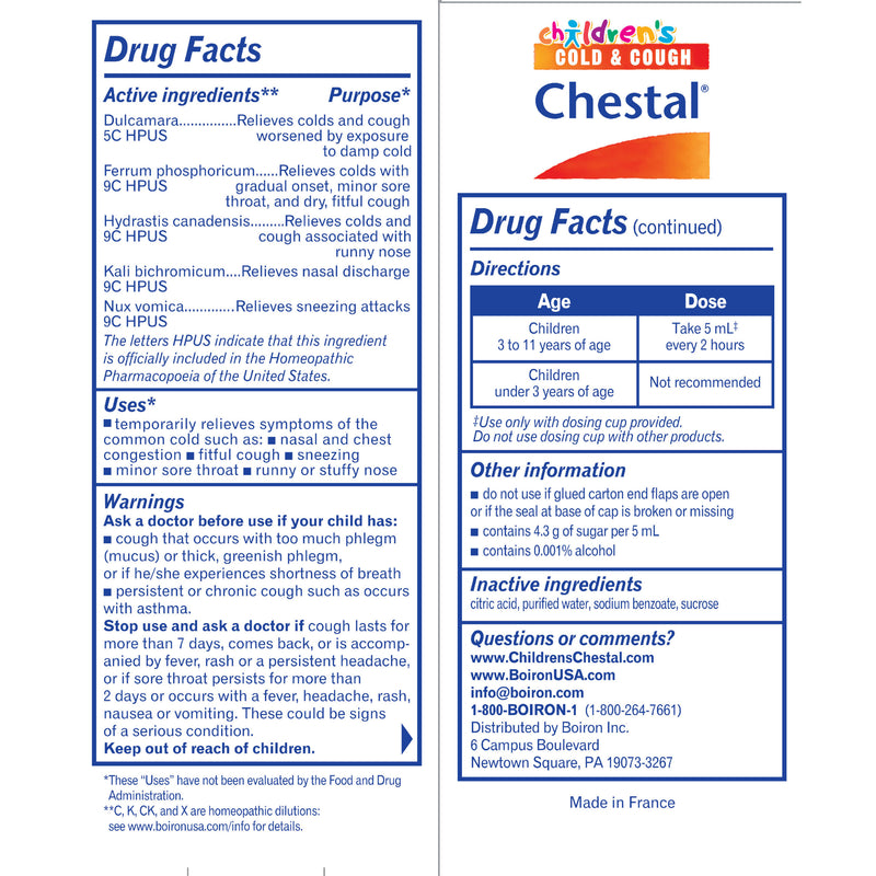 Chestal Children's Cold & Cough (Boiron) Drug Facts