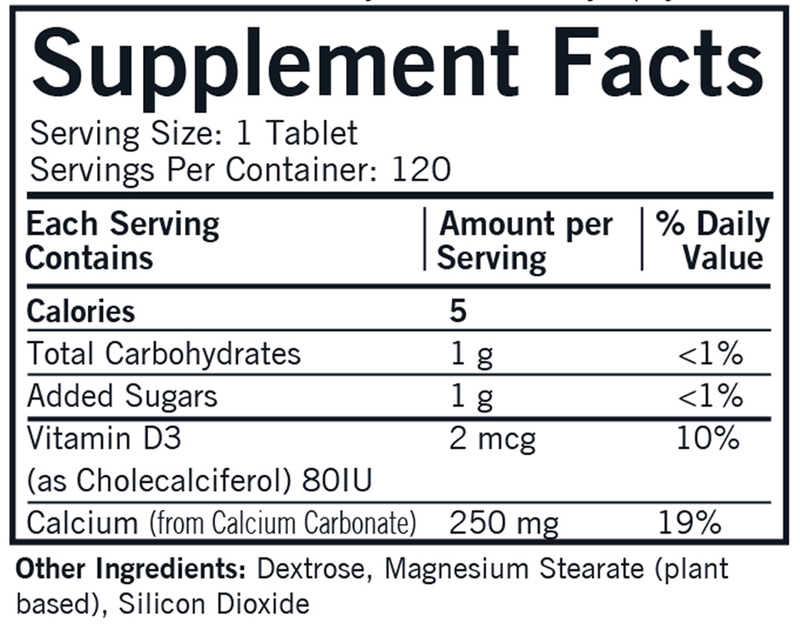 Chewable Calcium 250 mg (Kirkman Labs) Supplement Facts