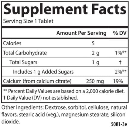 Chewable Calcium Citrate 250 mg (Carlson Labs) Supplement Facts