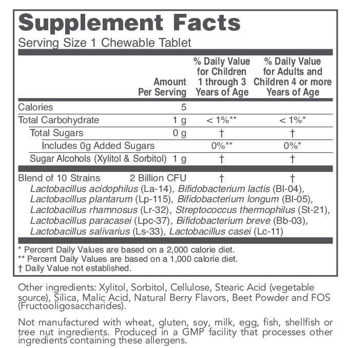 Chewable Probiotic-4 (Protocol for Life Balance) Supplement Facts