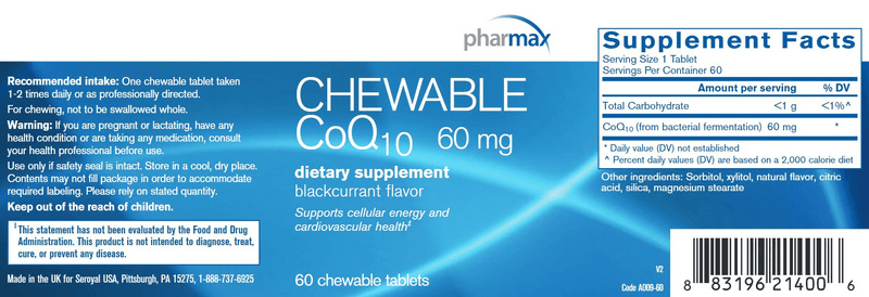 Chewable CoQ10 (Pharmax) Label