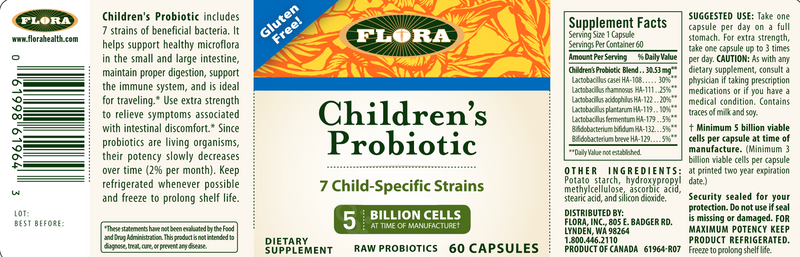 Children's Blend Probiotic (Flora) Label
