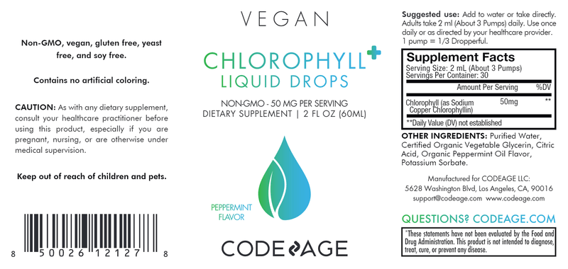 Chlorophyll+ Liquid Drops Codeage Label