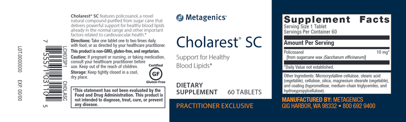 Cholarest SC (Metagenics) Label
