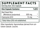 Red Yeast Rice + CoQ10 120 caps (Thorne) supplement facts