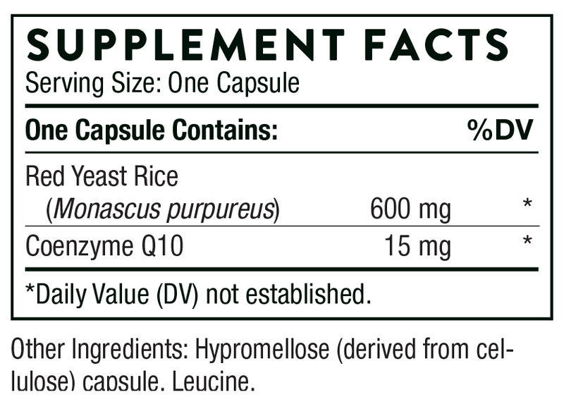 Red Yeast Rice + CoQ10 120 caps (Thorne) supplement facts