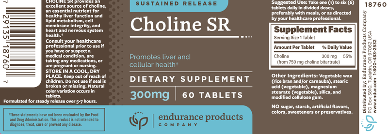 Choline SR (Endurance Product Company) Label