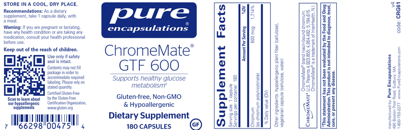 ChromeMate GTF 600 - 180ct (Pure Encapsulations) Label
