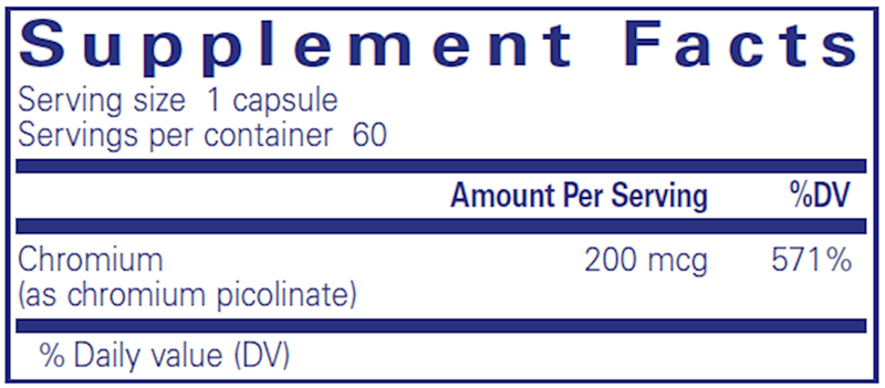 Chromium (picolinate) 200 mcg (Pure Encapsulations) 60ct Supplement Facts