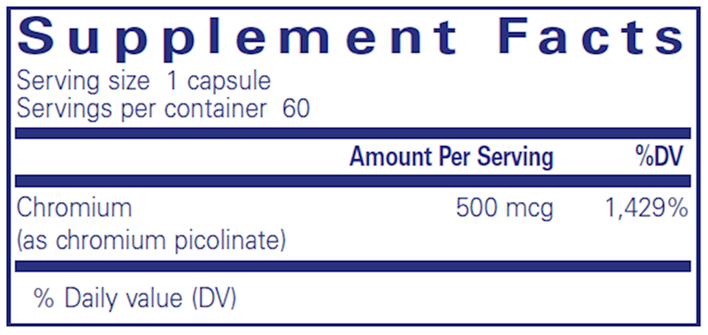 Chromium (picolinate) 500 mcg 60 Caps (Pure Encapsulations) Supplement Facts